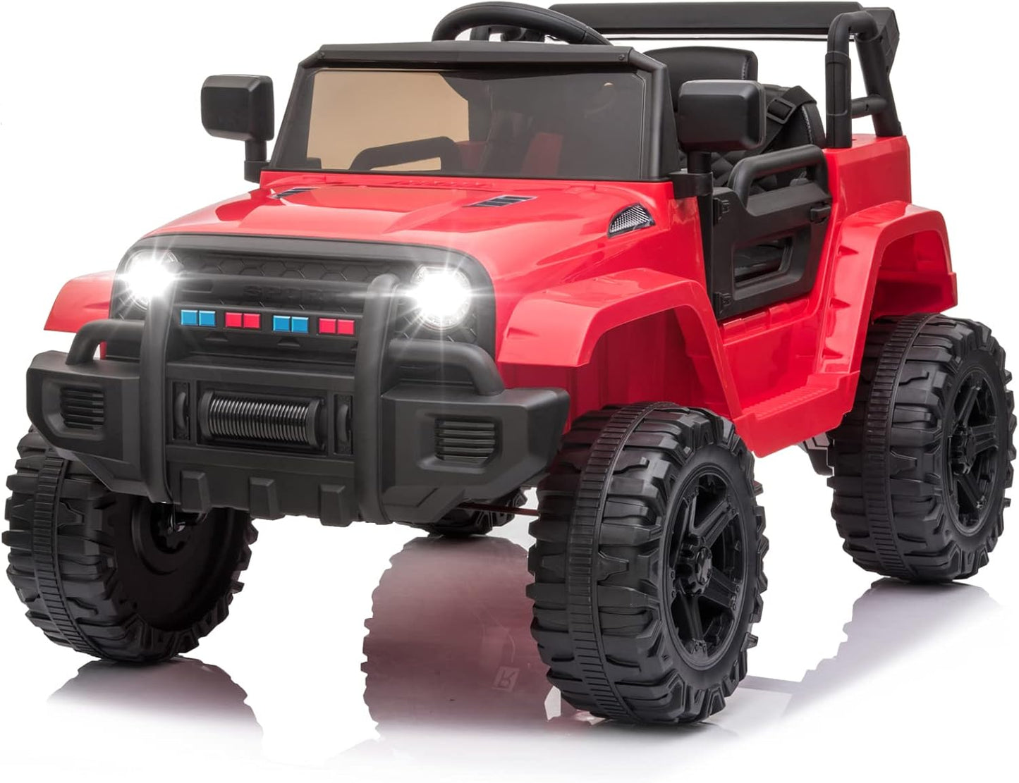 JOYMOR Ride on Truck with Remote Control, 4 Wheels 12V Battery Powered Kids Car, with LED Headlight/Horn Button/ MP3 Player/USB Port/Forward Backward/Kids Girl Boy (red)