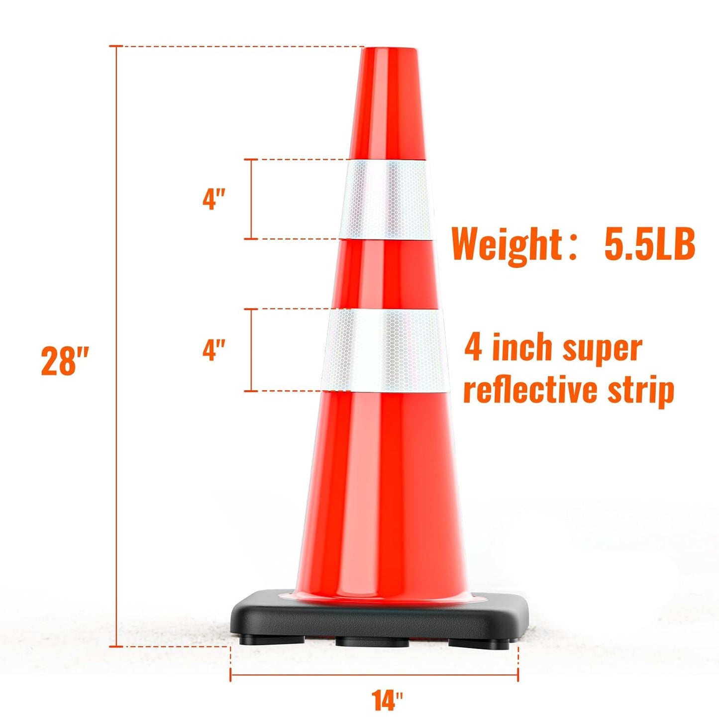 Traffic Cones 28 inch Orange 12 Pack Heavy Duty Safety Cones with Reflective Collars Fit Parking Lot,Driveway Road Traffic Control Construction Cones