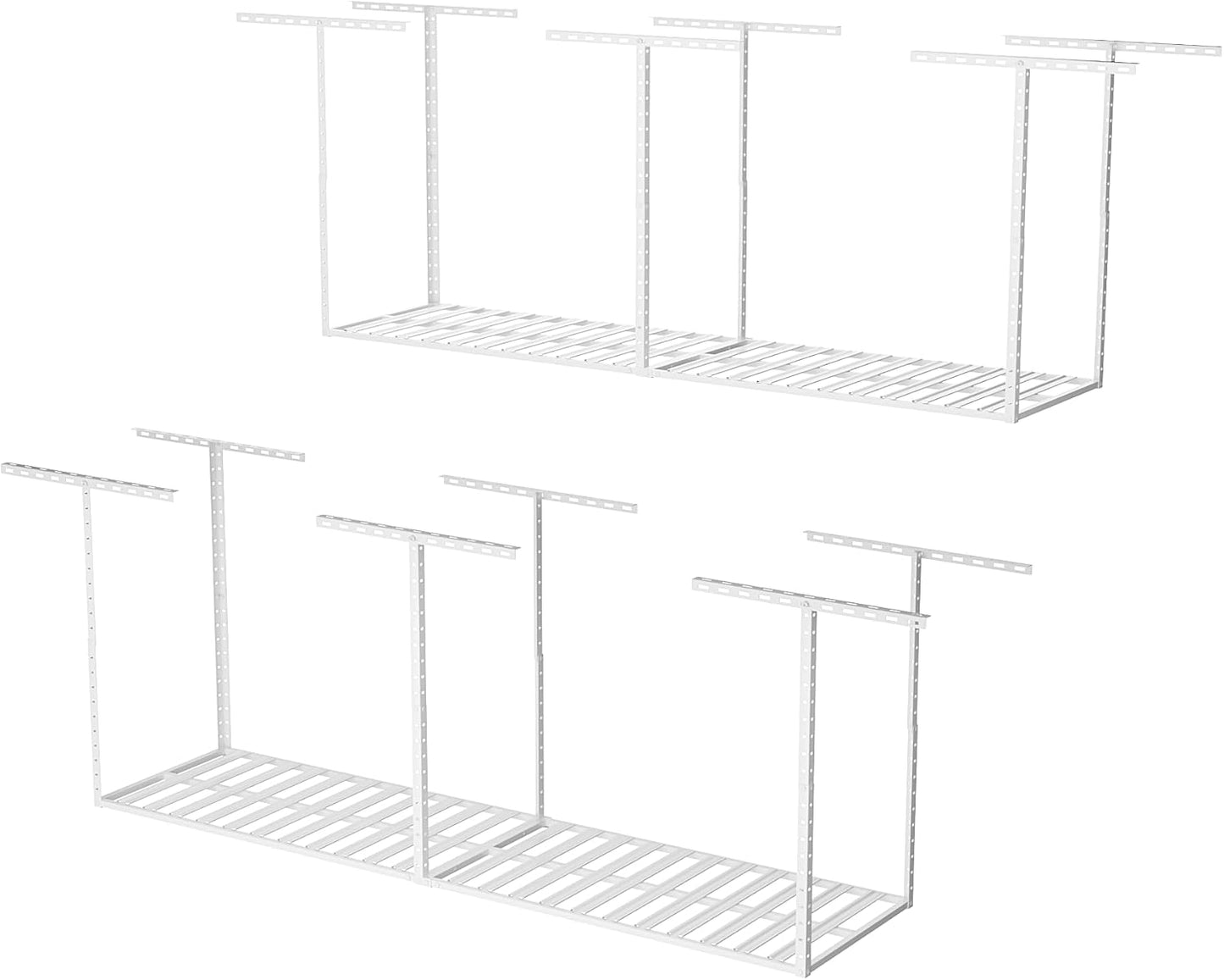 SunsGrove 2x8 Garage Overhead Storage Rack, Adjustable Heavy Duty Hanging Garage Storage Shelves, Ceiling Mounted Storage Racks, 800LBS Weight Capacity, 22"-40" Ceiling Dropdown, 2 Packs, White