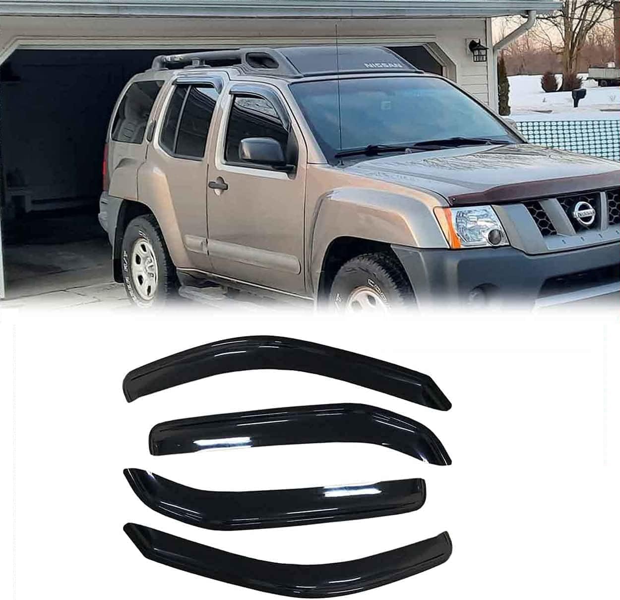 94539 4Pcs Out-Channel Tape On Side Wind Vent Deflector,Dark Smoke Window Visors,Nice Sun Rain Guards fit for 2005-2015 Nissan Xterra