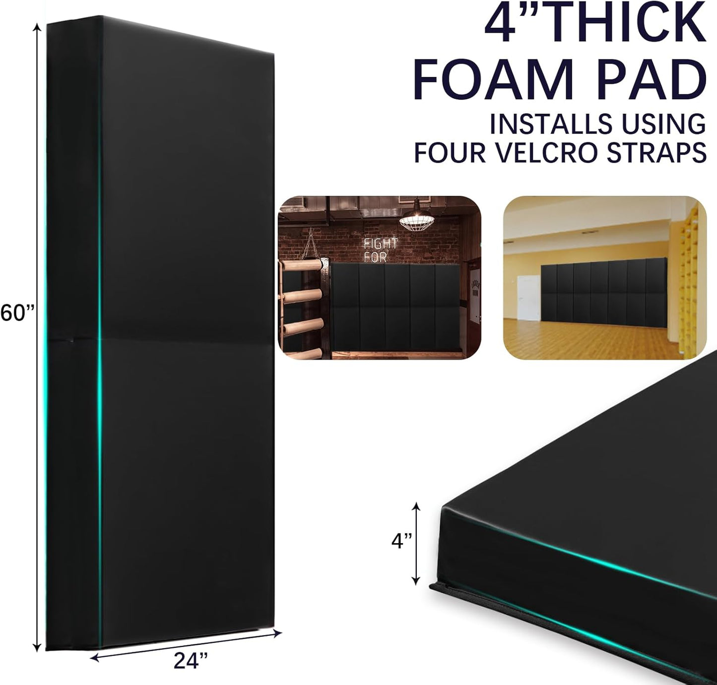 PROGOAL 60"/72" High Gym Wall Padding 2"/4" Thick Foam Basketball Court Wall Mount Protector for Garage Taekwondo Babyroom - Durable Waterproof Anti-Cushion