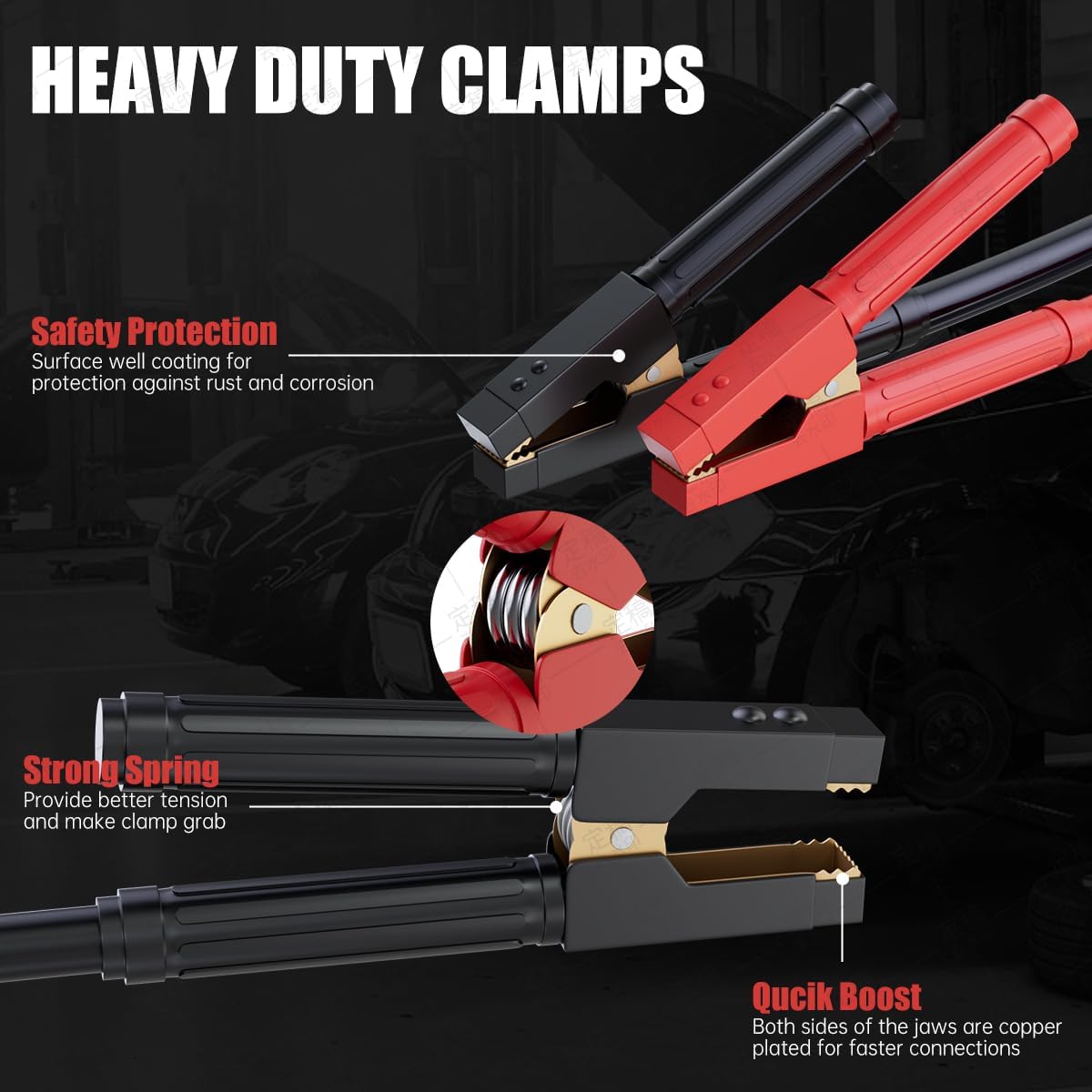 Heavy Duty Jumper Cables for Car Battery, 0 Gauge 30 Feet 1000AMP, Automotive Booster Cables for Jump Starting Dead or Weak Batteries, Suitable for 8L Gas & 6L Diesel, Carrying Bag Included