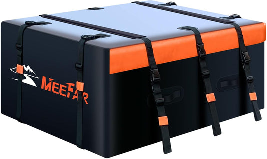 MeeFar Rooftop Cargo Carrier Car Roof Bag 21 Cubic Feet 100% Waterproof Car Top Carrier, Fits All Vehicle with/Without Rack,Include Anti-Slip Mat,10 Reinforced Straps,6 Door Hooks,Luggage Lock