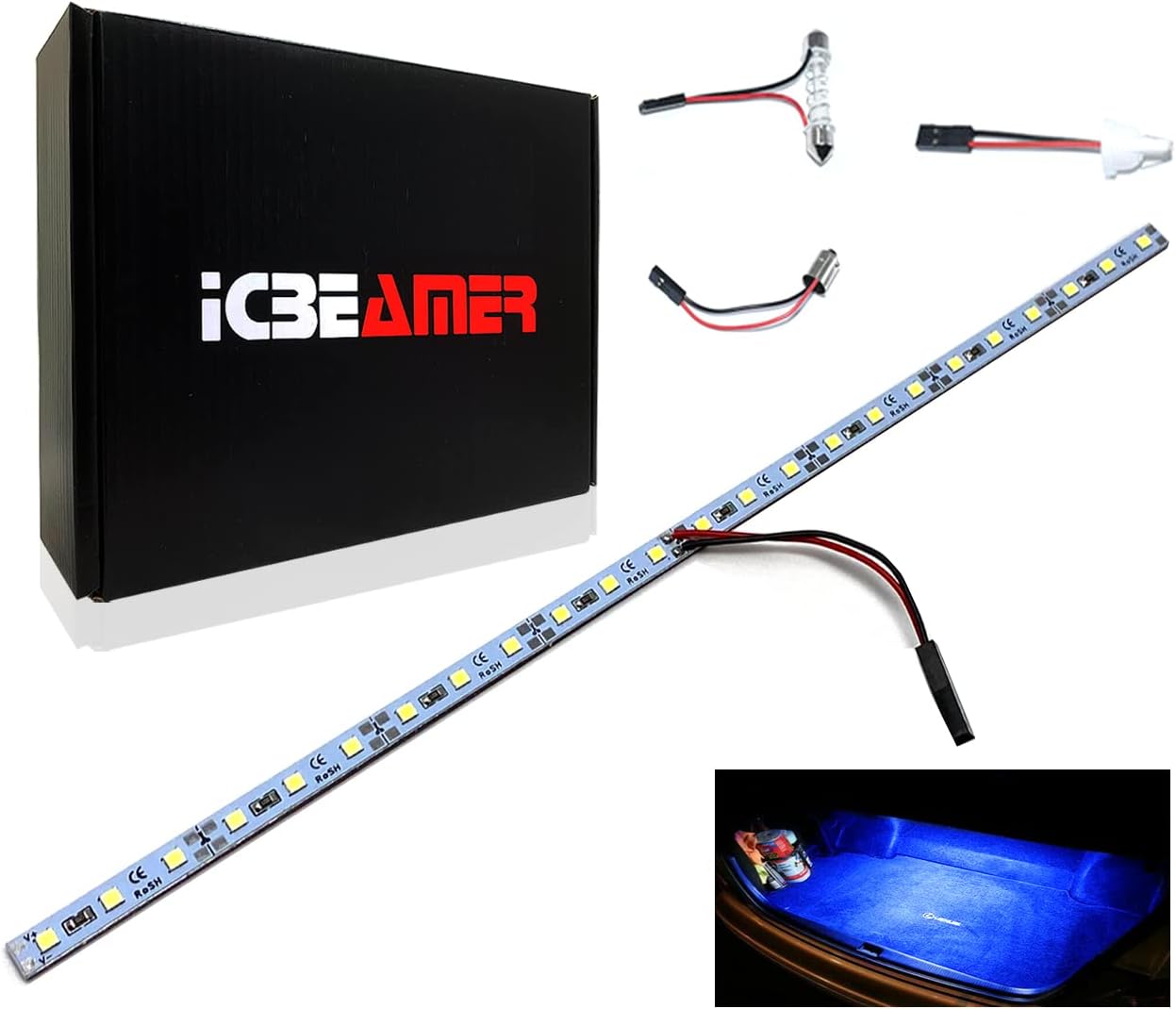 ICBEAMER 12" High Power Blue 18 SMDs 2835 LED Strip Light Universal Fit Car Trunk Cargo Area or Interior Illumination Cargo Area or Interior Illumination Decoration, Auto Accessories