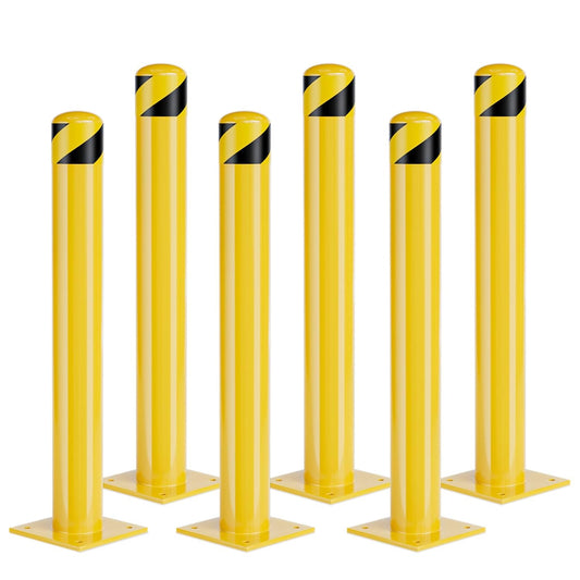 Safety Bollards, Steel Bollard Post, Yellow Powder Coated Safety Parking Barrier Post for High Traffic Areas (42inch 6Pack)