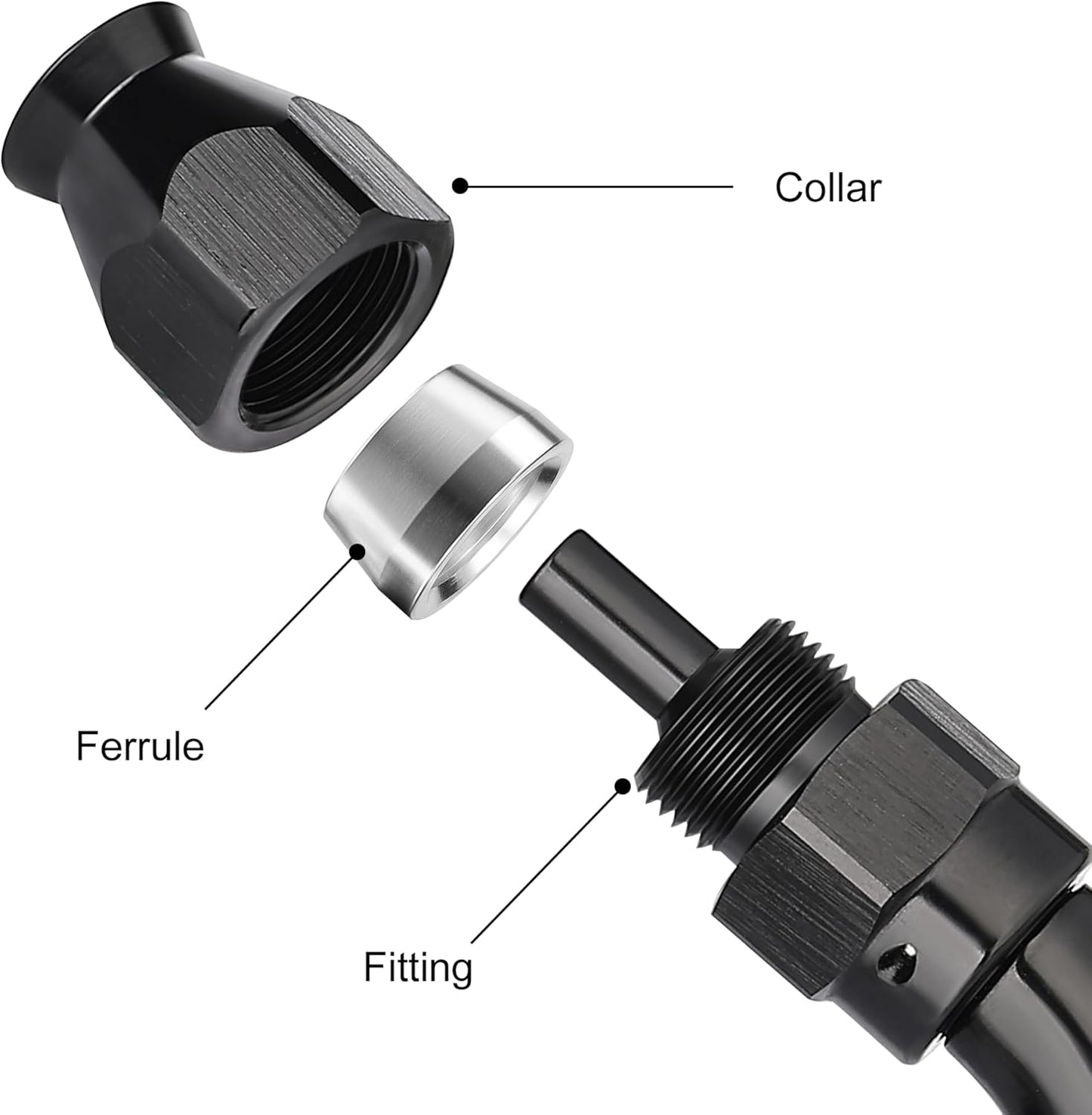 EVIL ENERGY 4AN 30 Degree PTFE One Piece Full Flow End Hose Fitting Aluminum Black
