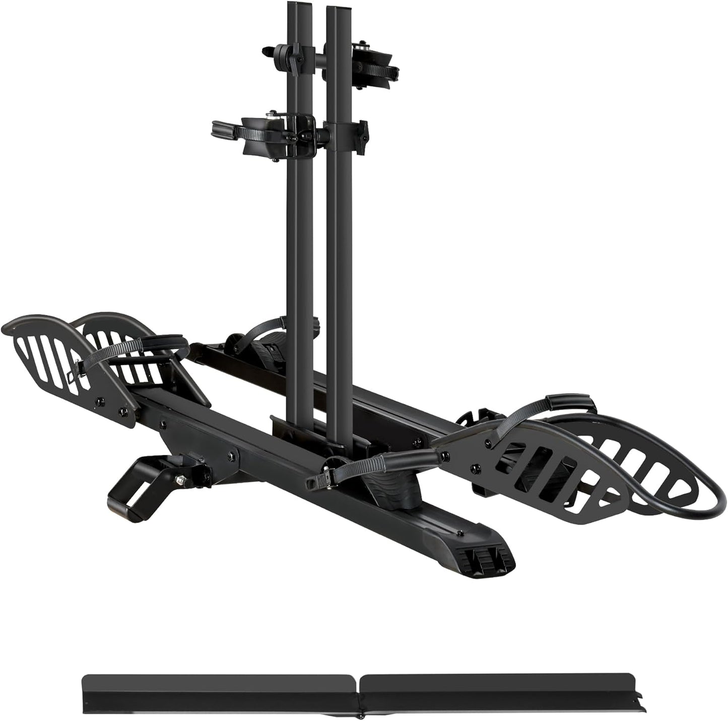 E-Bike Rack with Ramp, Hitch 2 Bike Rack, 200 lbs Capacity Electric Bike Carrier, Foldable Platform Mount for Cars, Trucks, SUVs, Minivans, Up to 5-Inch Fat Tire for 2'' Receiver