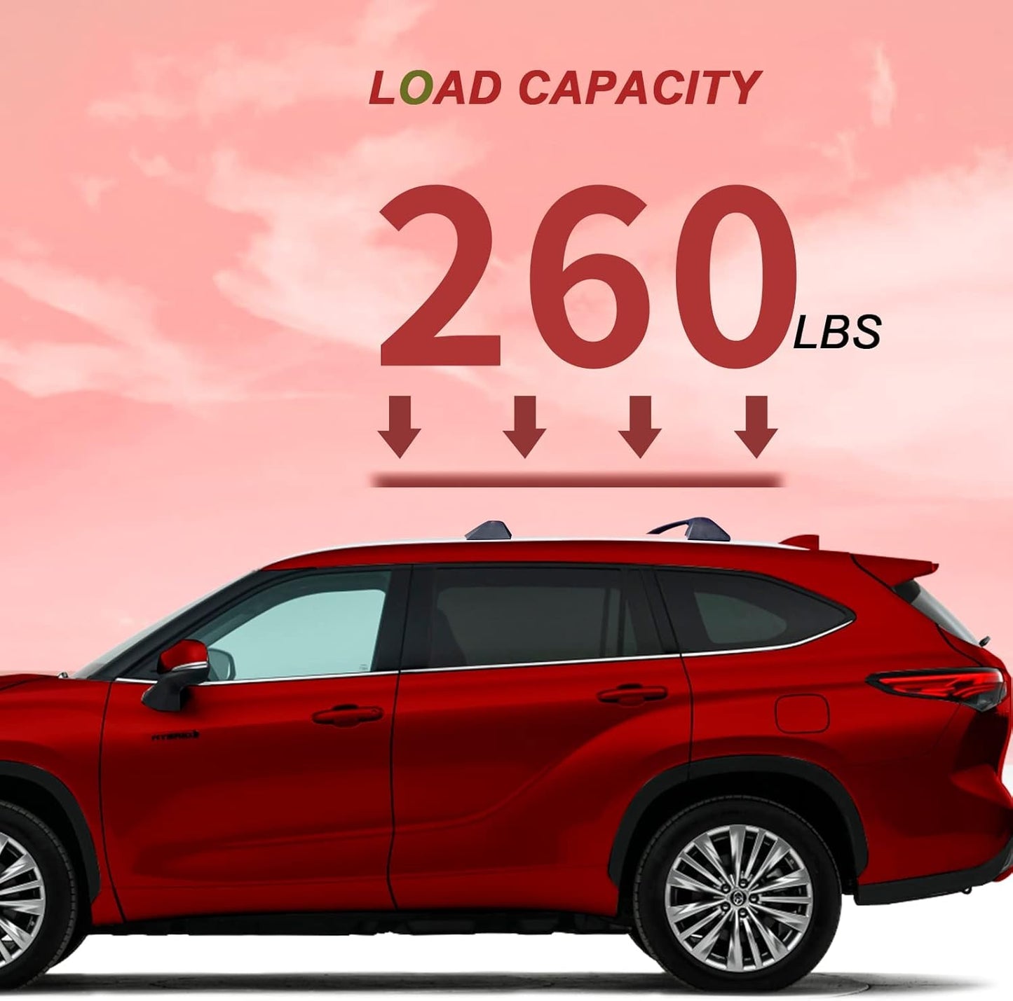 KINGGERI Lockable 260lbs Cross Bars Roof Racks Fit for Toyota Highlander 2020 2021 2022 2023 2024 2025 XLE Limited Platinum Hybrid, Heavy Duty Aluminum Metal Crossbar Luggage (NOT for L/LE/LE Hybrid