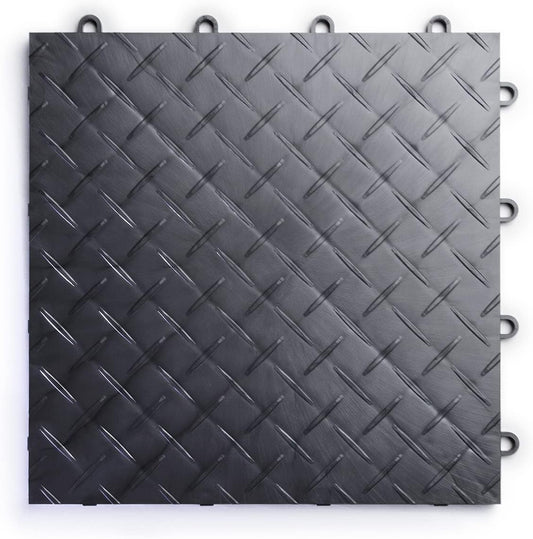Big Floors RaceDeck Diamond Plate Design, Durable Interlocking Modular Garage Flooring Tile (Graphite, 24 Pack of 12 x 12" Tiles)