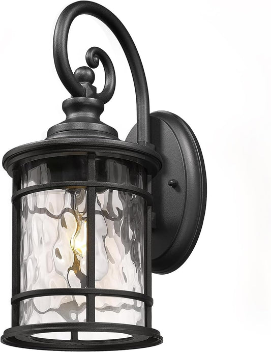 Emliviar Outdoor Lights for House, Outdoor Sconce Lights with Water Ripple Glass in Black Finish, XE229BWG-S BK