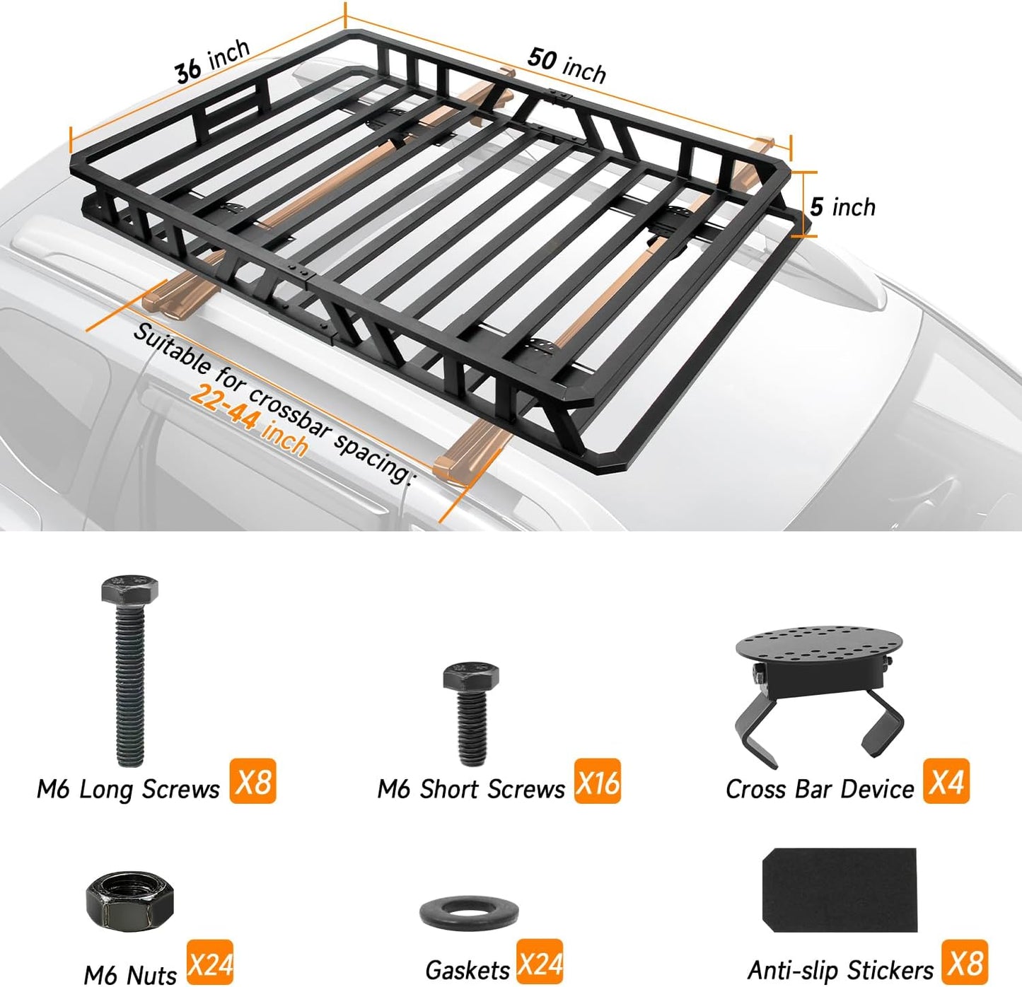 NIHAO 50"x36"x5" Heavy Duty Roof Rack Cargo Carrier, Universal Car Top Luggage Basket for SUV, Truck, RV, Pickup, Holds Up to 250 Lbs