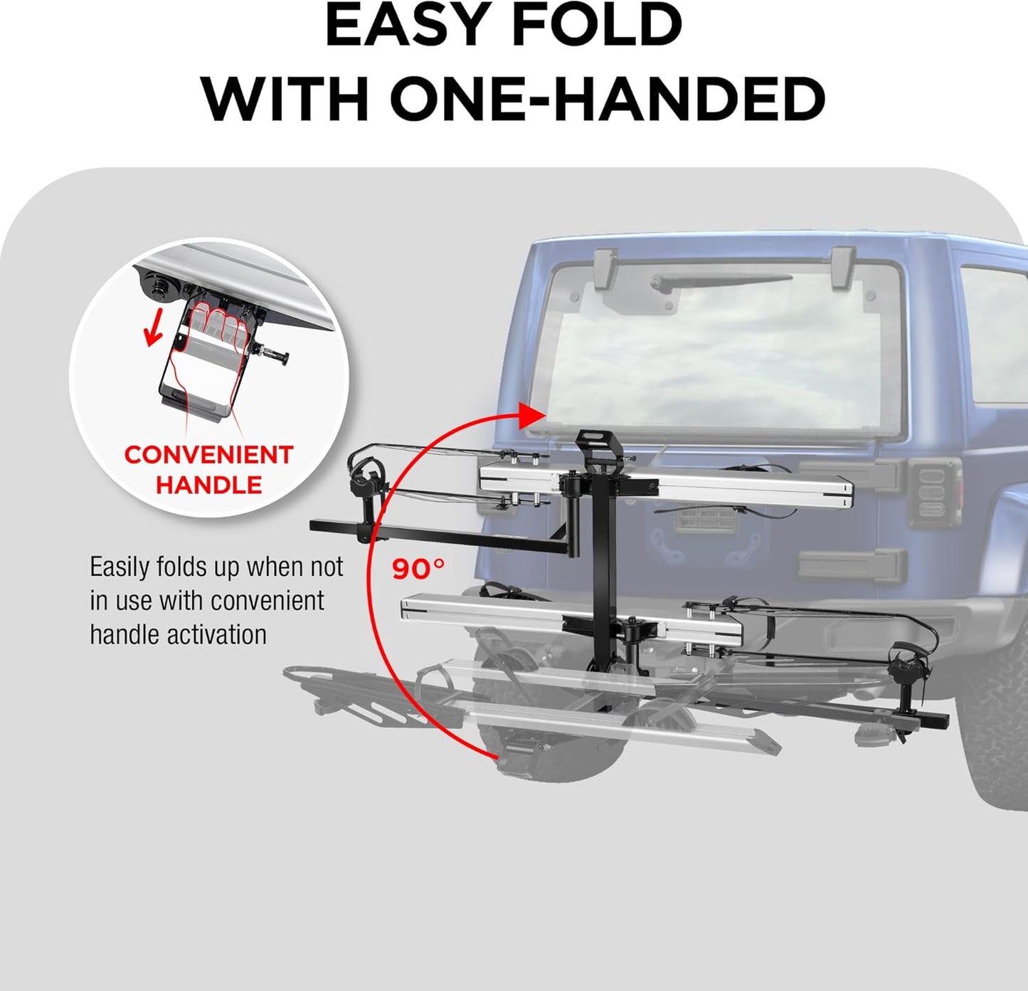 Rockland Foldable 2-Ebike Rack, 200 lbs Capacity, Hitch Mount Electric Bike Rack, Fits up to 5" Fat Tire Width and 50" Wheelbase, Ebike Carrier Rack for 2" Receiver for Cars SUVs Vans RVs