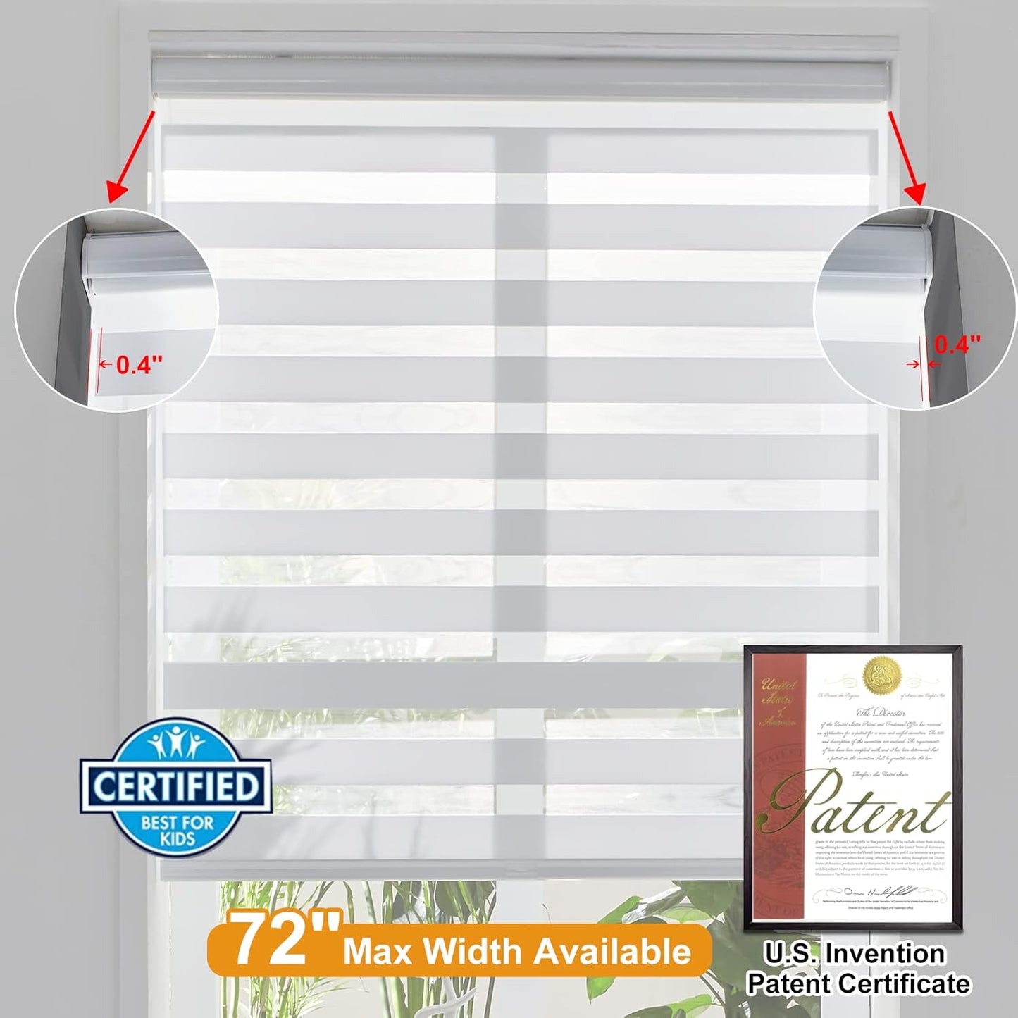 Persilux Cordless Zebra Blinds for Indoor Windows, Free-Stop Zebra Blinds Cordless, Light Filtering Sheer Shades Dual Layer for Day and Night, Zebra Roller Shades for Home (34.25" W X 64" H, White)