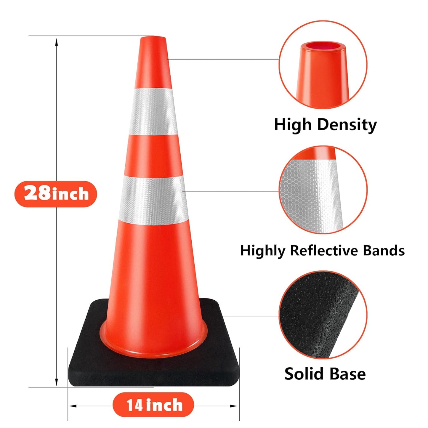 Traffic Cones 28 inch Orange 8 Pack Heavy Duty Safety Cones with Reflective Collars Fit Parking Lot,Driveway Road Traffic Control Construction Cones