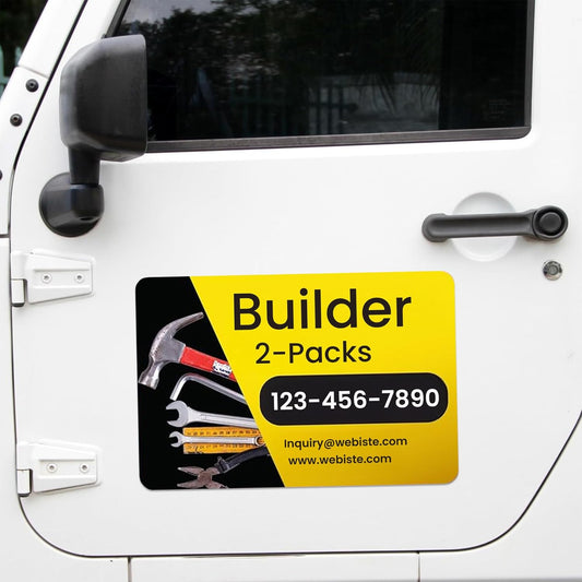 Custom Car Magnet Signs for Businesses (18"x24" Builder) 2 pk - Personalized Car Magnets for Builder, Contractor and Advertising - Advertising Magnets for Cars Door - Professionally Printed