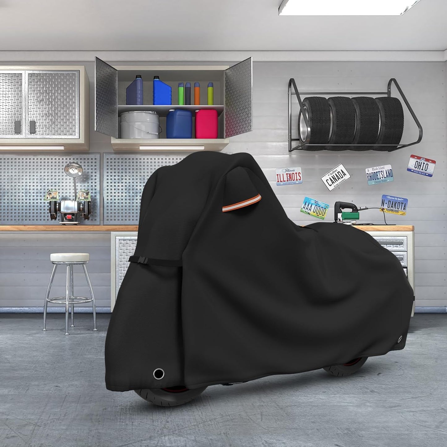 STARTWO Motorcycle Covers with Side Box Waterproof Outdoor for Harley Davidson Touring Models Road King,Road Glide,Street Glide,Heritage Classic,Electra Glide, and Most Motorcycles 98"x43"x55" Black