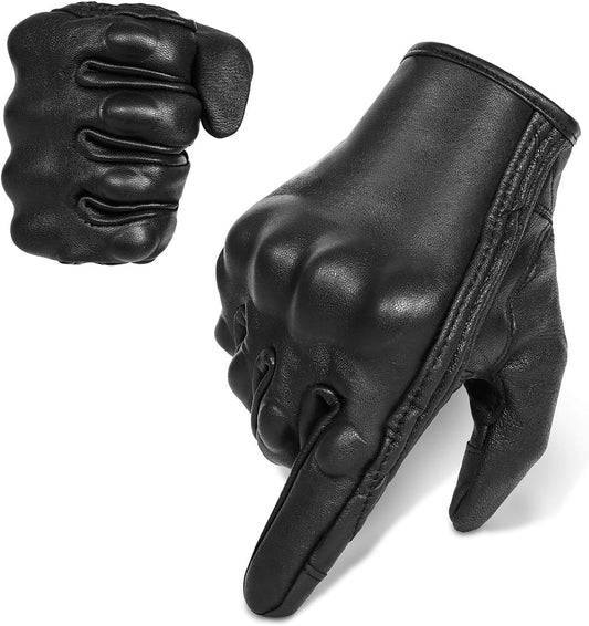 Full finger Goat Skin Leather Touch Screen Motorcycle Gloves Men/Women S,M,L,XL,XXL (Non-Perforated, XXL)
