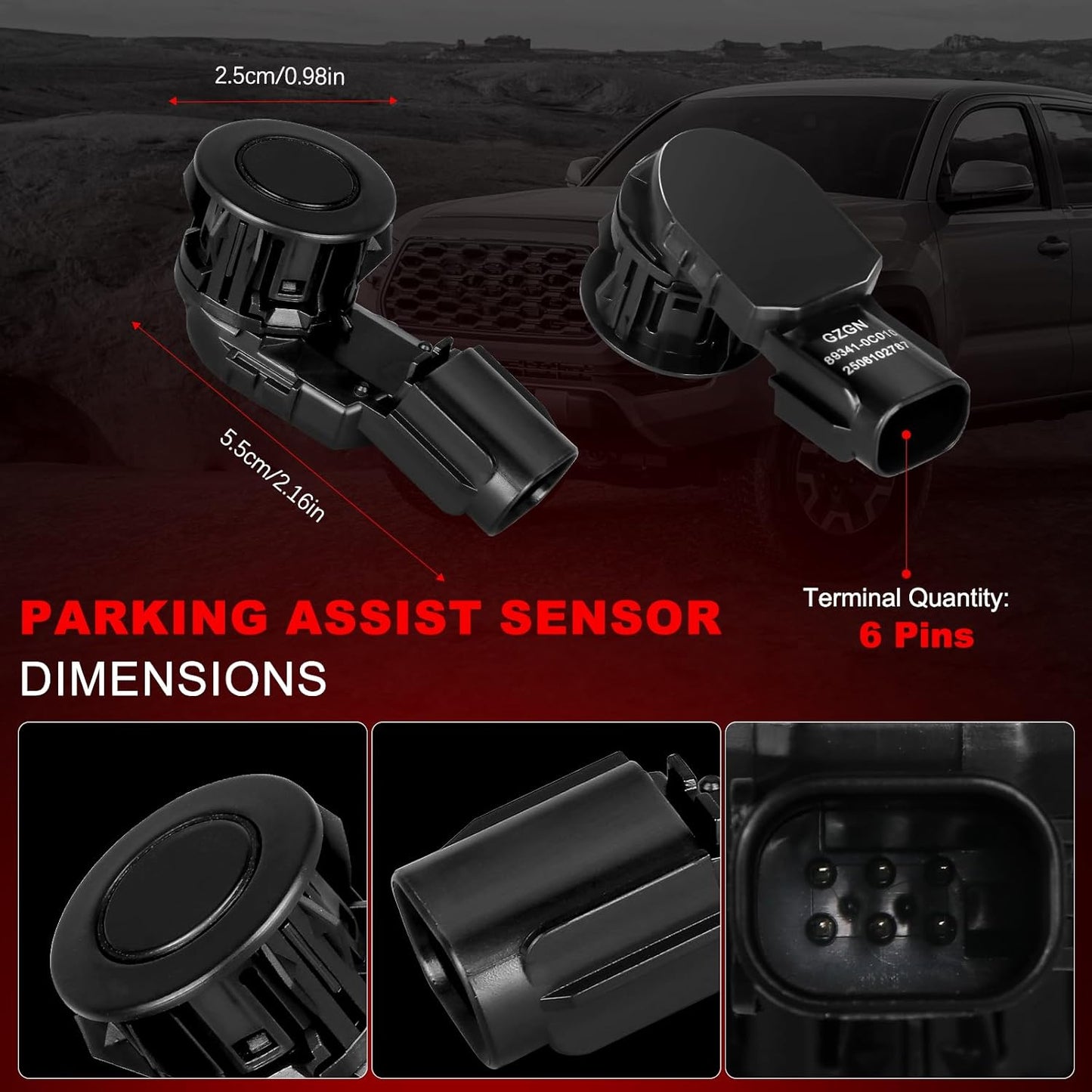 Parking Assist Sensor Compatible with Toyota RAV4 2014-2018,Tunder 2014-2021,Tacoma 2015-2022,Replace#89341-0C010 89341-0C020 PPS65 4PCS Parking Sensors