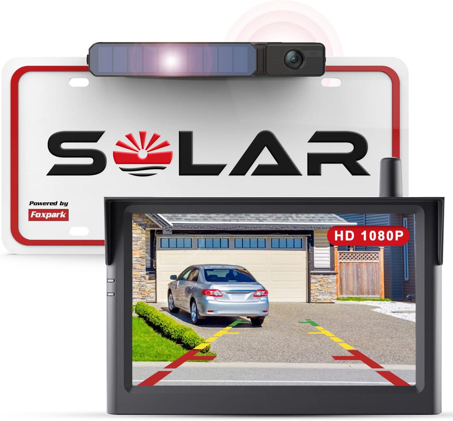 Solar Wireless Backup Camera, 1080P 5'' Monitor Back Up Camera Systems Wireless, 3 Mins DIY Installation, Reverse Camera for Car, Truck, Van, RV (S3)
