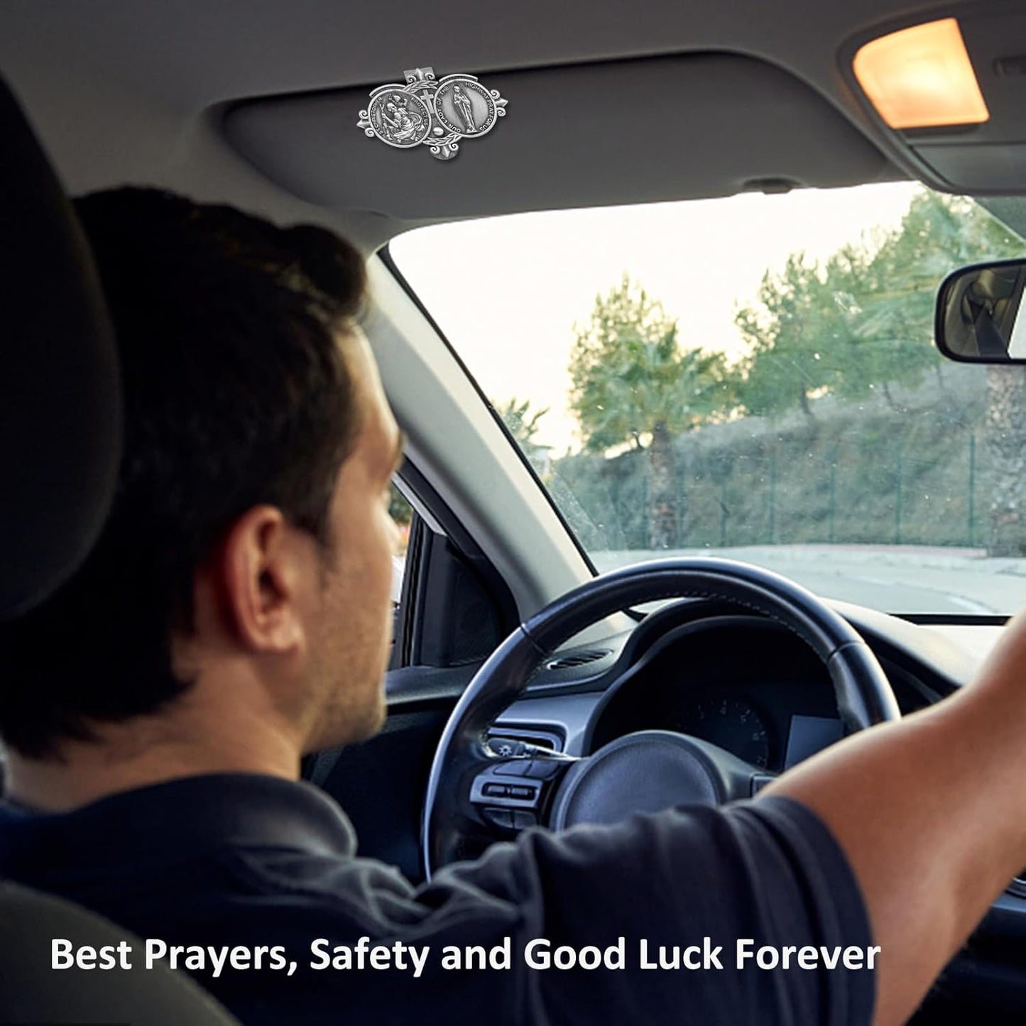 St. Christopher Visor Clip, Saint Christopher Medal for Car, Auto Car Sun Visor Clip, Bless Driving Safety Gift Car Accessories for Family, New Driver, Friends