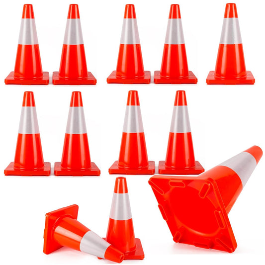 Traffic Cones 18 inch 12 Pack Safety Cones Orange with Reflective Collars Fit Parking Lot,Driveway Road Traffic Control Construction Sport Cones