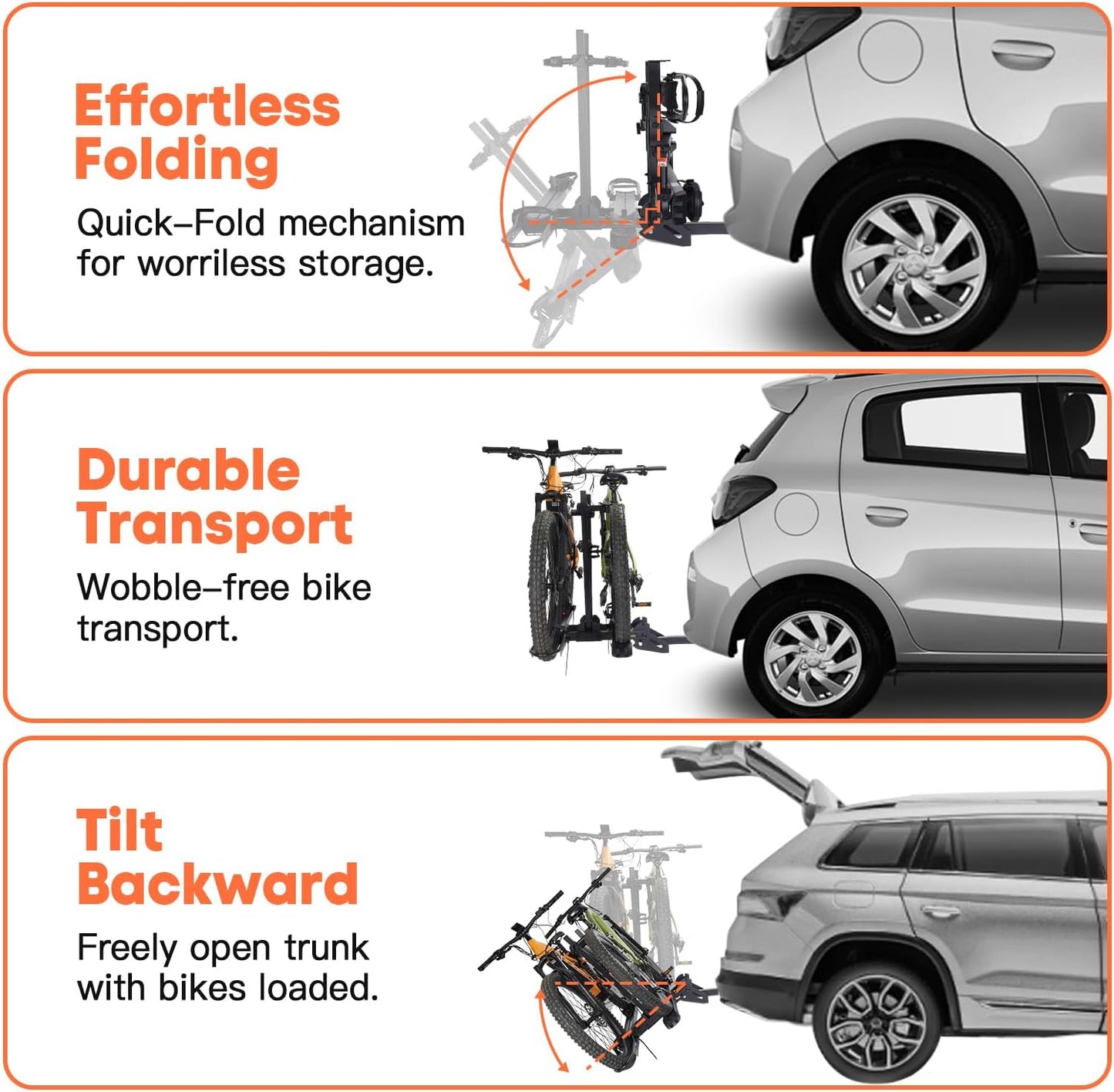 CyberRack S2 Ebike Rack, 300 lbs Capacity Foldable Bike Racks for Tow Hitch Heavy Electric Bike Carrier for 2 E-Bike, Up to 5-inch Fat Tire 2'' Receiver