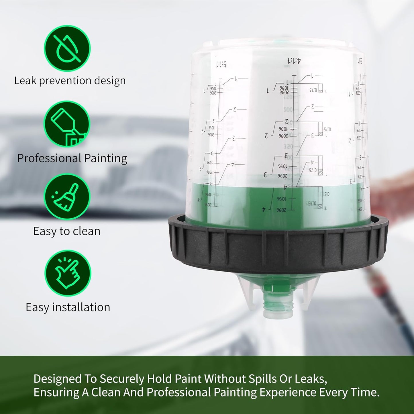 Disposable Paint Spray Gun Cups for Automotive Paint Gun, Paint Mixing Cups 20 Ounce-50 Pack Paint Cups with Lids,1 Hard Cup with Retainer Ring, 1 Cup Adapter, 20 Plugs with 1 Paint Stirrer