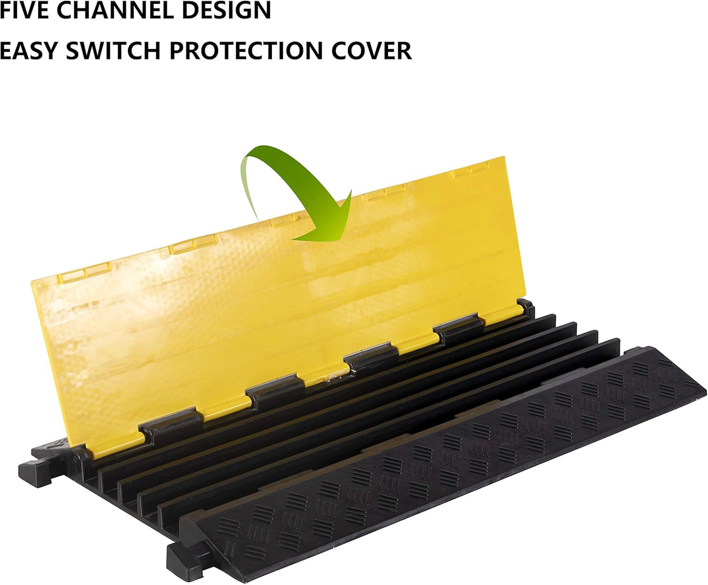 1 Pack Rubber Cable Ramp Hose Cable Protector Ramp 5 Channel 22000Lbs Load Capacity Traffic Speed Bump Wires Power Lines Extension Cord Cover for Indoor Outdoor