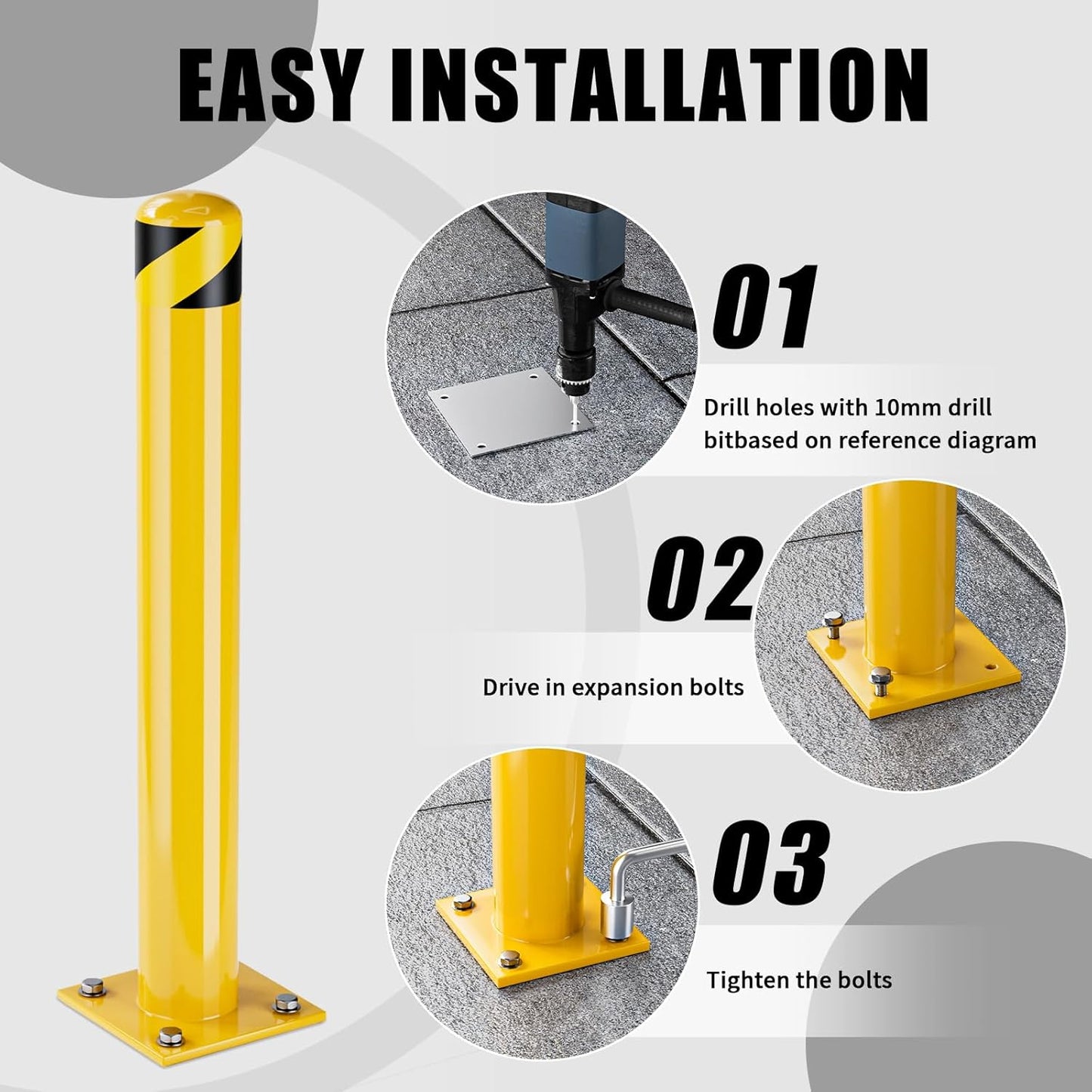 Safety Bollards, Steel Bollard Post, Yellow Powder Coated Safety Parking Barrier Post for High Traffic Areas (36inch 6Pack)