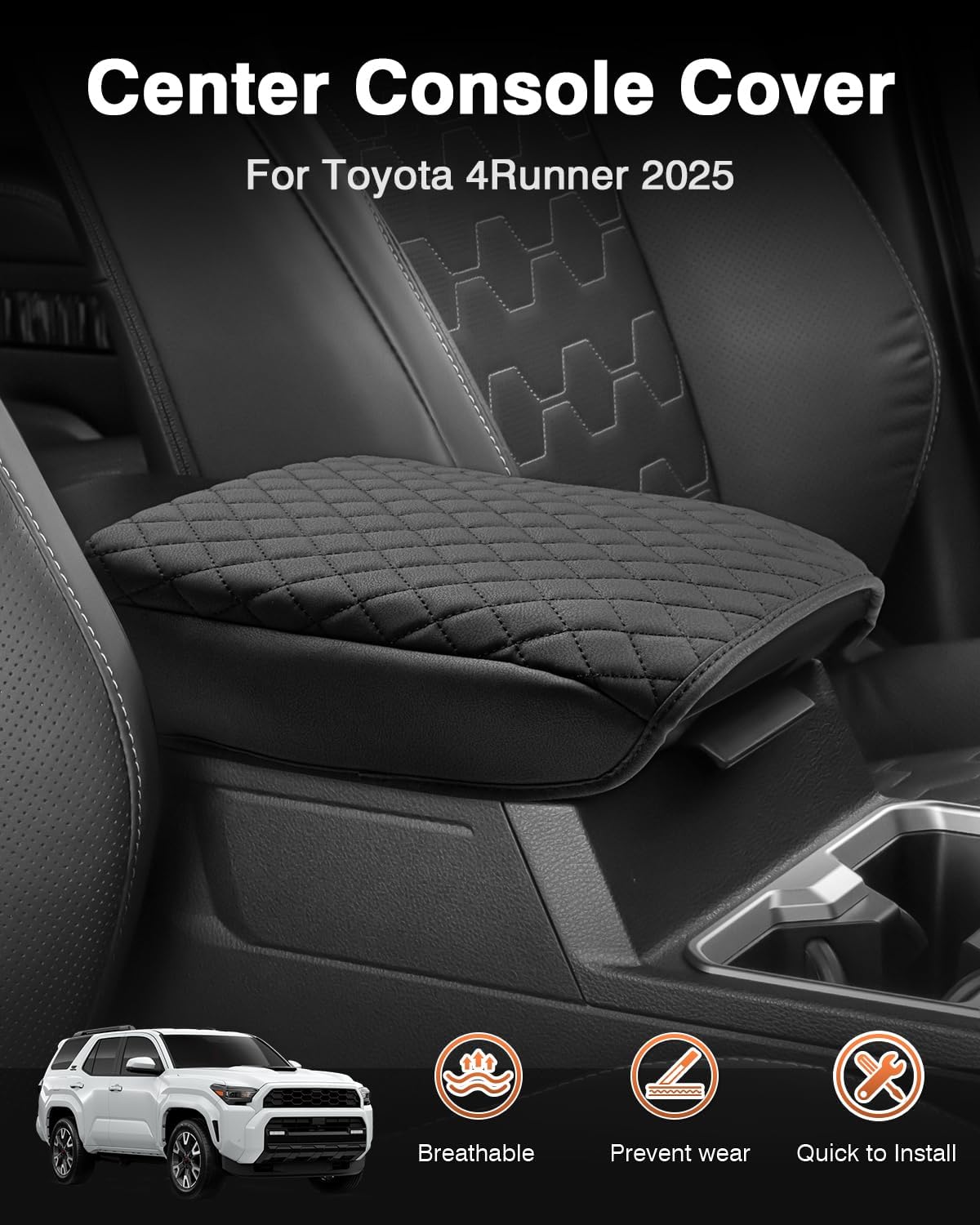 Shademax Custom for 2026 2025 Toyota 4Runner Center Console Cover Armrest Cover for 4Runner Accessories 2025 Arm Rest Cushion Pad Leather Middle Console Cover Armrest Seat Box Protector Anti-Scratch