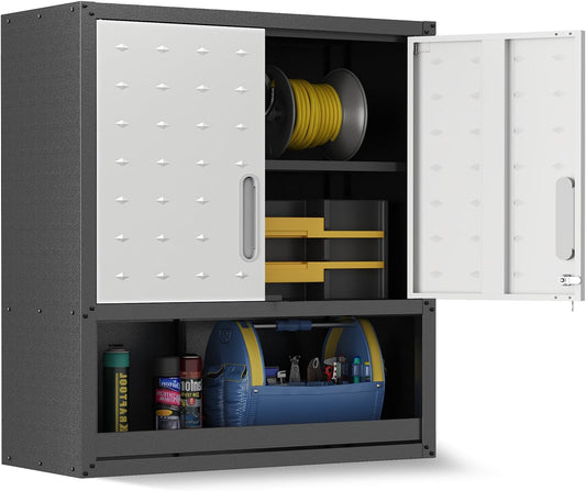Garage Wall Cabinet,Metal Wall Cabinet with Doors and Adjustable Shelves,Steel Utility Wall Mounted Tool Cabinets for Home,Office,Kitchen,Warehouse