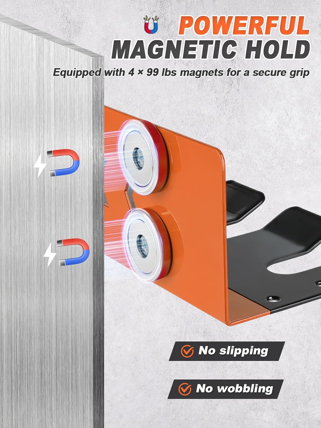 Paint Spray Gun Rack for Magnetic or Wall Mount, Holds 7 Gravity Feed Guns or 4 with Cups, Heavy-Duty Steel Paint Organizer with S-Hooks for Garage, Body Shop or Workshop, Orange