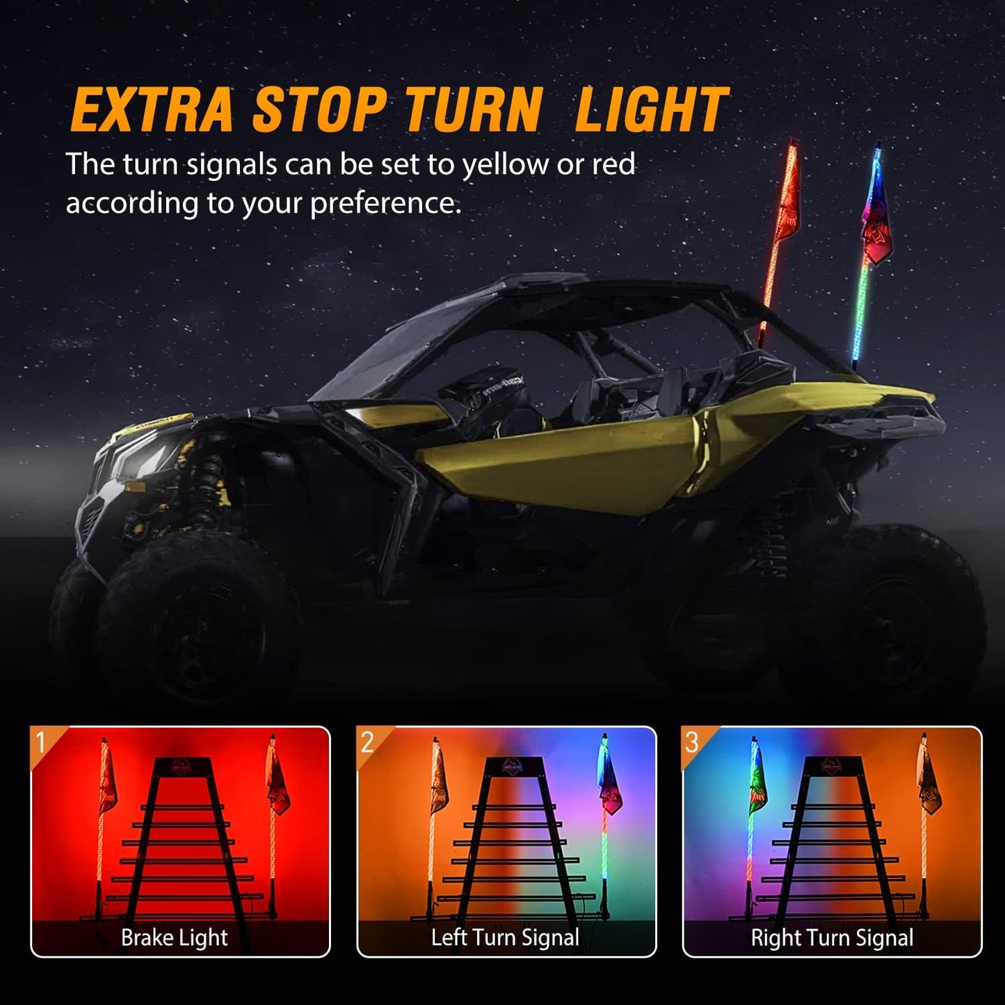 Nilight 2PCS 5FT RGB LED Whip Light with Spring Base Remote App Control w/DIY Chasing Patterns Turn Signal & Brake Lights for ATV UTV Polaris RZR Can-am Dune Buggy Jeep