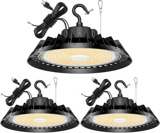 3Pack LED High Bay Lights, Super Bright 240W UFO High Bay LED Shop Lights, 36000LM 5000K, 0-10V Dimmable, 5' Cable Plug, IP65 Waterproof, ETL Listed Plug & Play Lighting for Gym Factory Warehouse