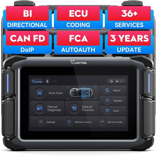 VDIAGTOOL Bidirectional Scan Tool VD70, OBD2 Scanner Diagnostic Tool with ECU Coding, 36+ Resets, PMI, FCA AutoAuth, All System, CAN FD & DoIP, V.A.G. Guide, 3-Year Update