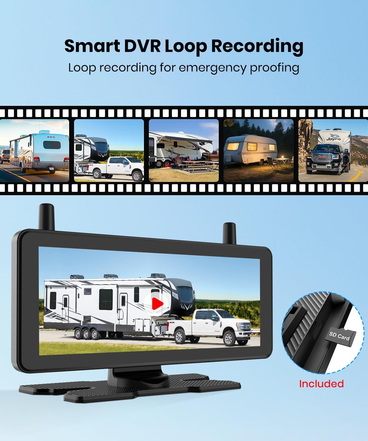 AUTO-VOX RV Backup Camera Wireless Plug and Play: Pre-Wired for Furrion System, IR Night Vision, HD 1080P 7.2'' DVR 3-Channels, Stable Signal & Wide Angle Rear View Camera for Trailer Camper Motorhome