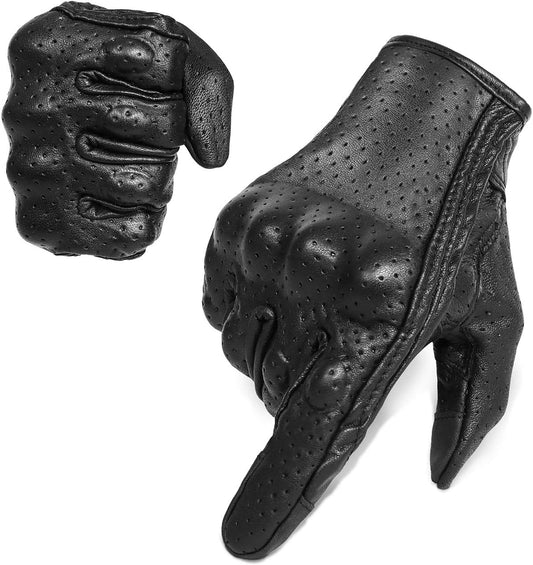 Superbike Full Finger Goat Skin Leather Touch Screen Motorcycle Gloves Men S,M,L,XL,XXL (Perforated, S)