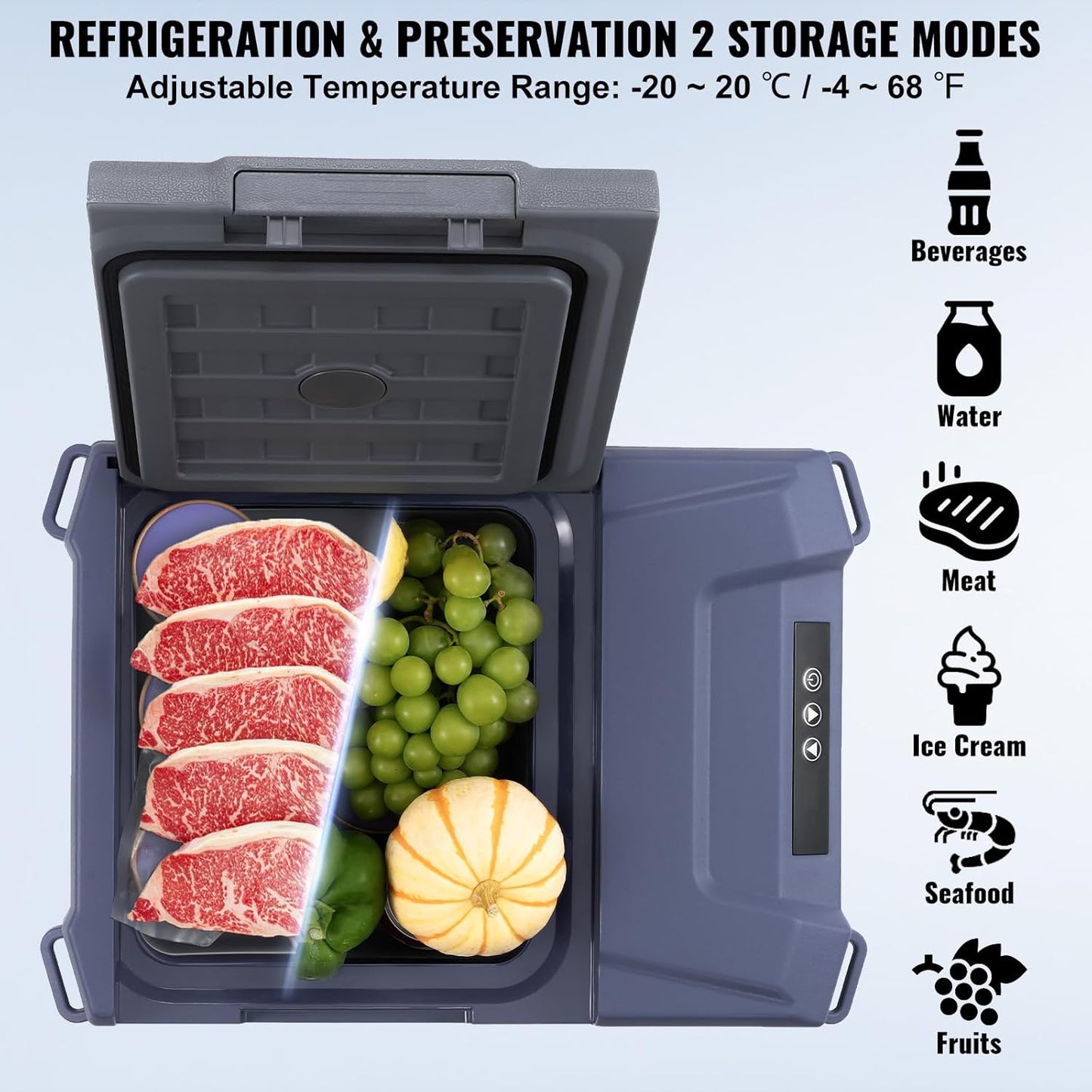 VEVOR Car Refrigerator, 12 Volt Car Refrigerator Fridge, 9 L Single Zone Portable Freezer, -4℉-68℉ Adjustable Range, 12/24V DC and 100-240V AC Compressor Cooler for Outdoor, Camping, RV