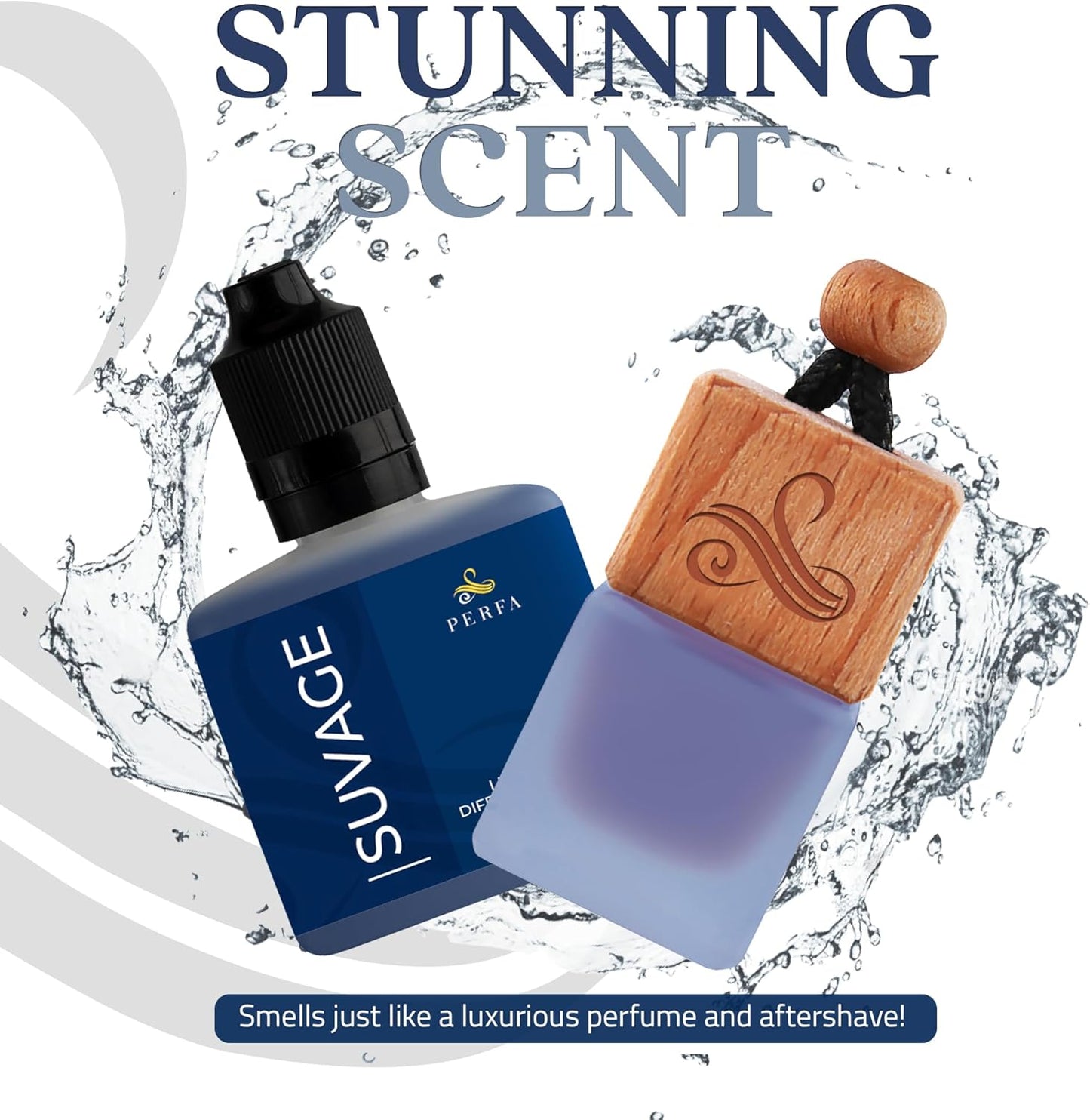 Suvage Gift Set with Refill Bottle | Automotive Air Fresheners with Sauvage Fragrance | Strong Car Perfume | Odour Eliminating Car Air Fresheners by Perfa