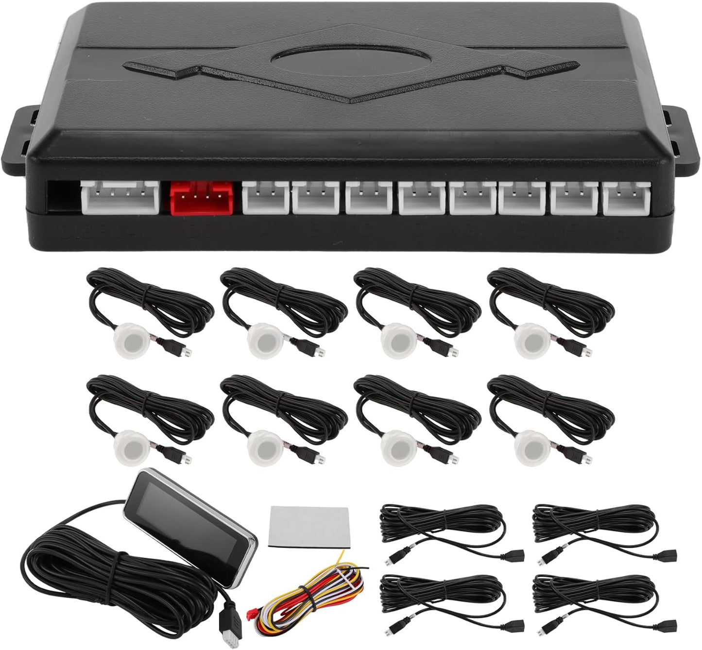 Motoforti Car Auto Vehicle Reverse Backup Radar System Reverse Parking Sensors Sound Warning Alarm Buzzer Reminder Distance Detection White 8 Parking Sensors