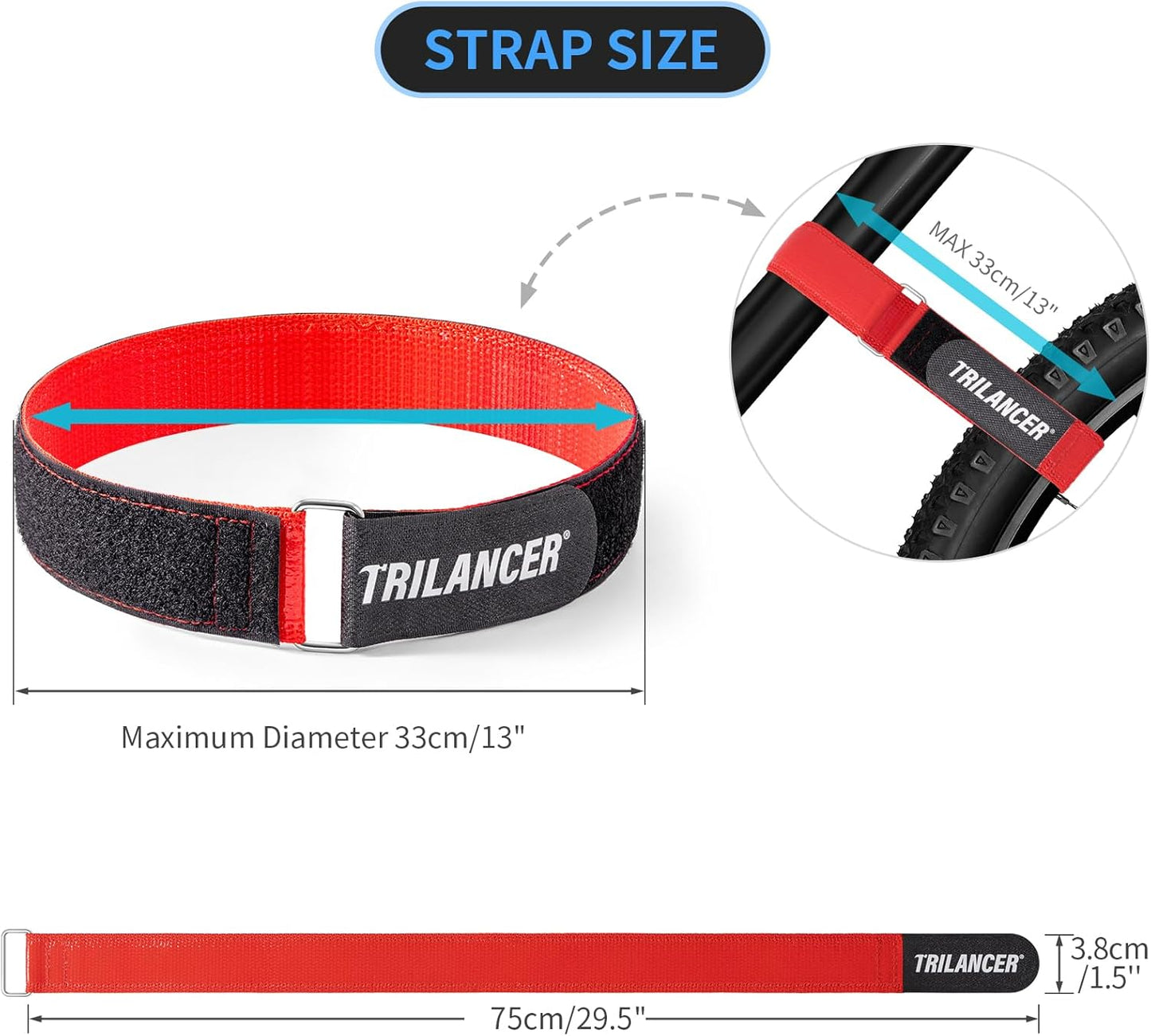 Bike Rack Straps with Extra-Wide Silicone Anti-Slip Coating, 2-Pack Trilancer Adjustable Bike Wheel Stabilizer Strap with Hook and Loop for Car and Wall Mount,Transportation and Storage (29.5''x1.5'')