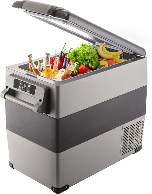 VEVOR CF55 12 Volt 58 Qt Refrigerator, Dual Zone Portable Compressor 12/24V DC and 110-240V AC, Freezer Fridge Cooler, for Car, Truck RV, Camping and Home Use, Black+Gray