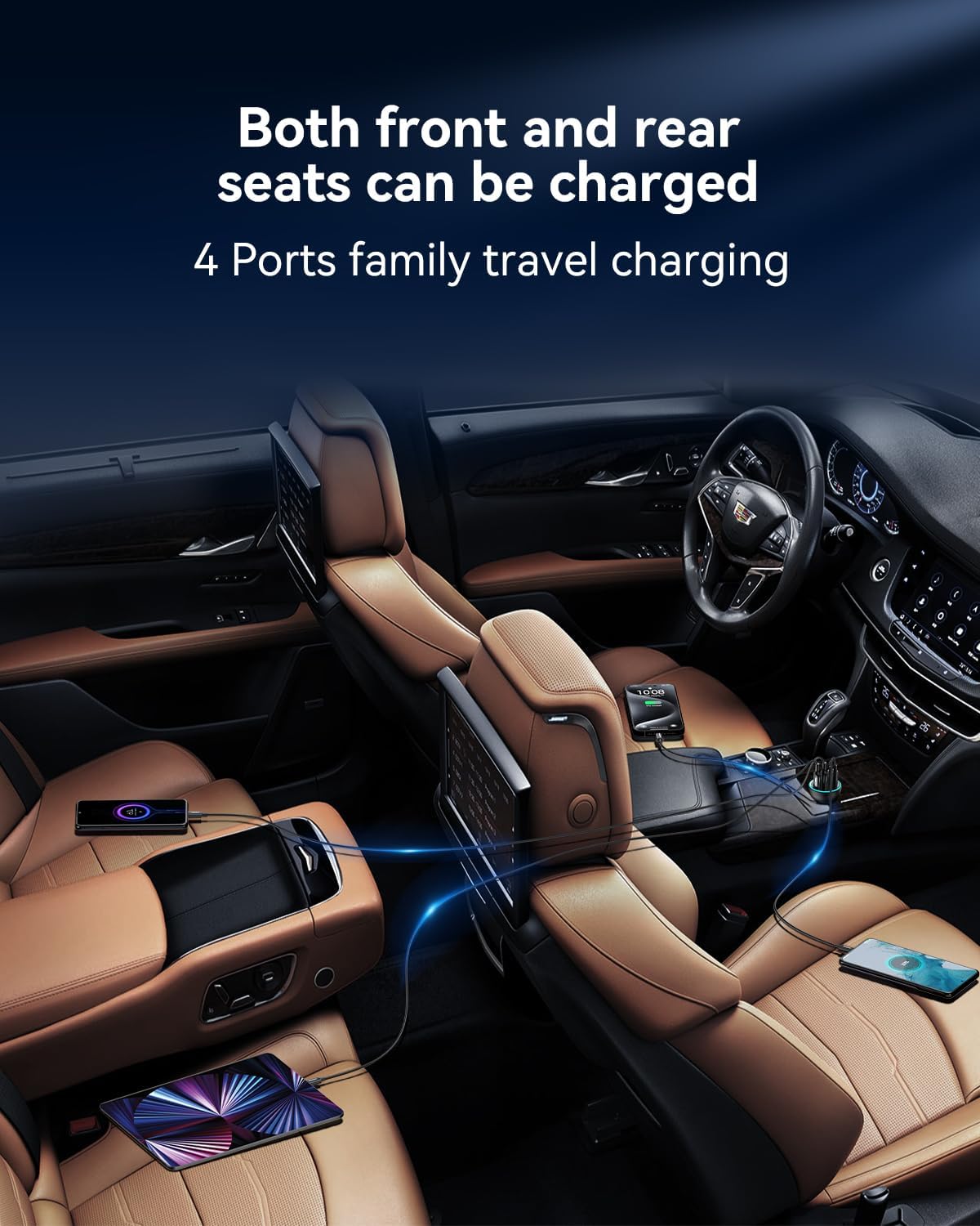 70W USB C Car Charger, Rocoren 4-Port PD Super Fast Charging Type C Car Charger for Multiple Devices, Cigarette Lighter Adapter, USBC Phone Adapter for 17 iPhone 16/16e/15 Pro Max, Samsung S25, Piexl