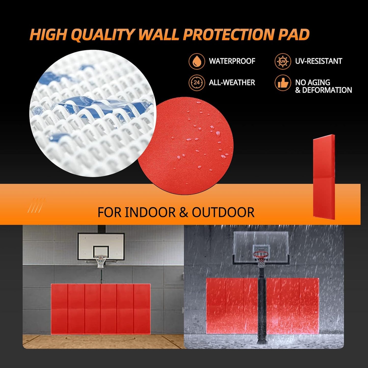 PROGOAL 2"/4" Thick Foam Protection Wall Pad，Gym Basketball-Court Protectors，Durable Waterproof Padding for Wall-Mounted Basketball Hoops(60" L x 20" W)…
