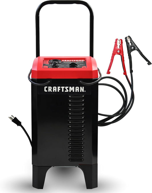 CRAFTSMAN Wheeled Battery Charger and Engine Starter, CMXCESM233, 2-in-1 Manual Timer Controlled, 250 Cranking Amps, 6 Volt, 12 Volt, for Car, SUV, Truck, and Marine Batteries