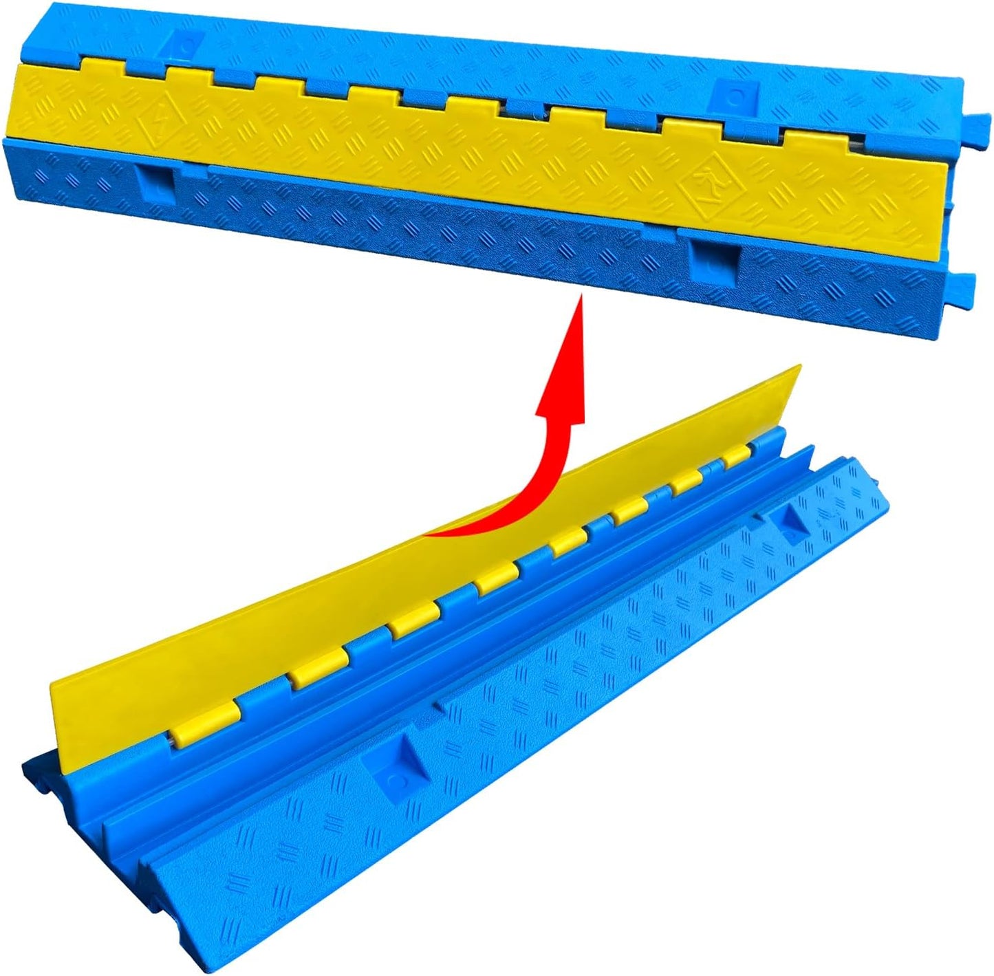 1 Pack Blue Rubber Cable Ramp Hose Cable Protector Ramp 2 Channel 22000Lbs Load Capacity Traffic Speed Bump Wires Power Lines Extension Cord Cover for Indoor Outdoor (B2XC06-1)…