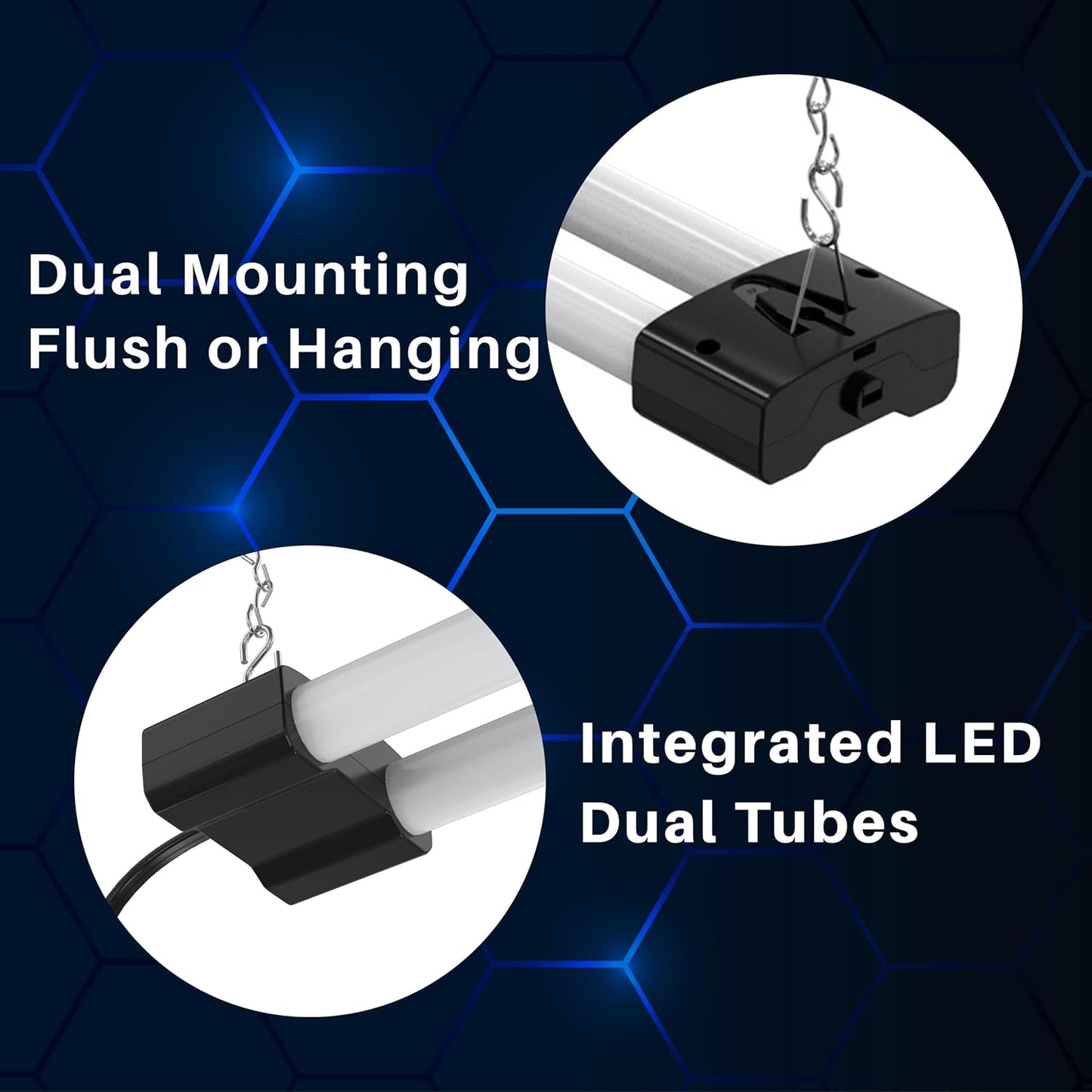 DYMOND 4 FT 40W LED Shop Light Fixture with Inline Switch, Hanging or Flush Mount, Bright Daylight 5000K for Garage Workshop Basement