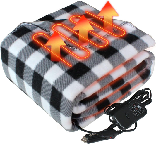 Electric Blanket,12 Volt Heated Blanket,Car Heated Travel Blanket, with a Timer, Warm Blanket for Cars,Office,Travelling (J, 57"x40")