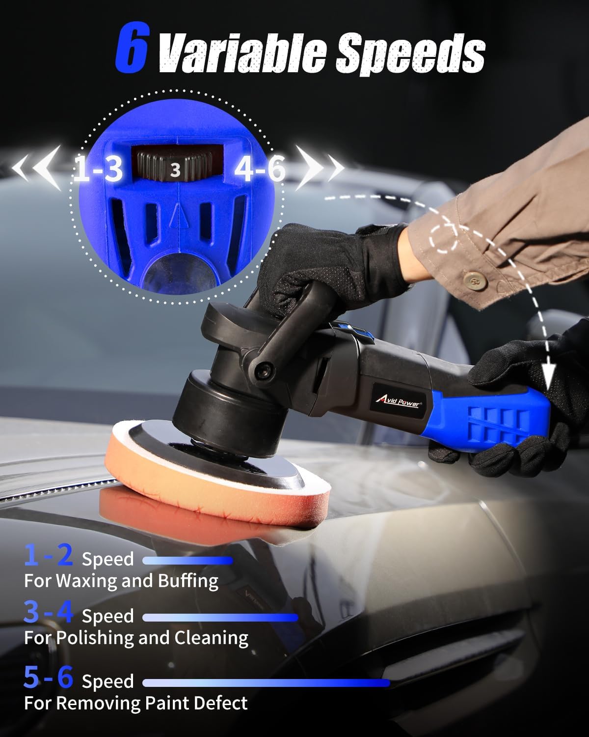 AVID POWER Buffer Polisher, 6-inch Dual Action/DA Polisher for Car Detailing, Random Orbital Car Buffer Polisher Waxer Kit with Variable Speed & 3 Polishing Pads-Blue