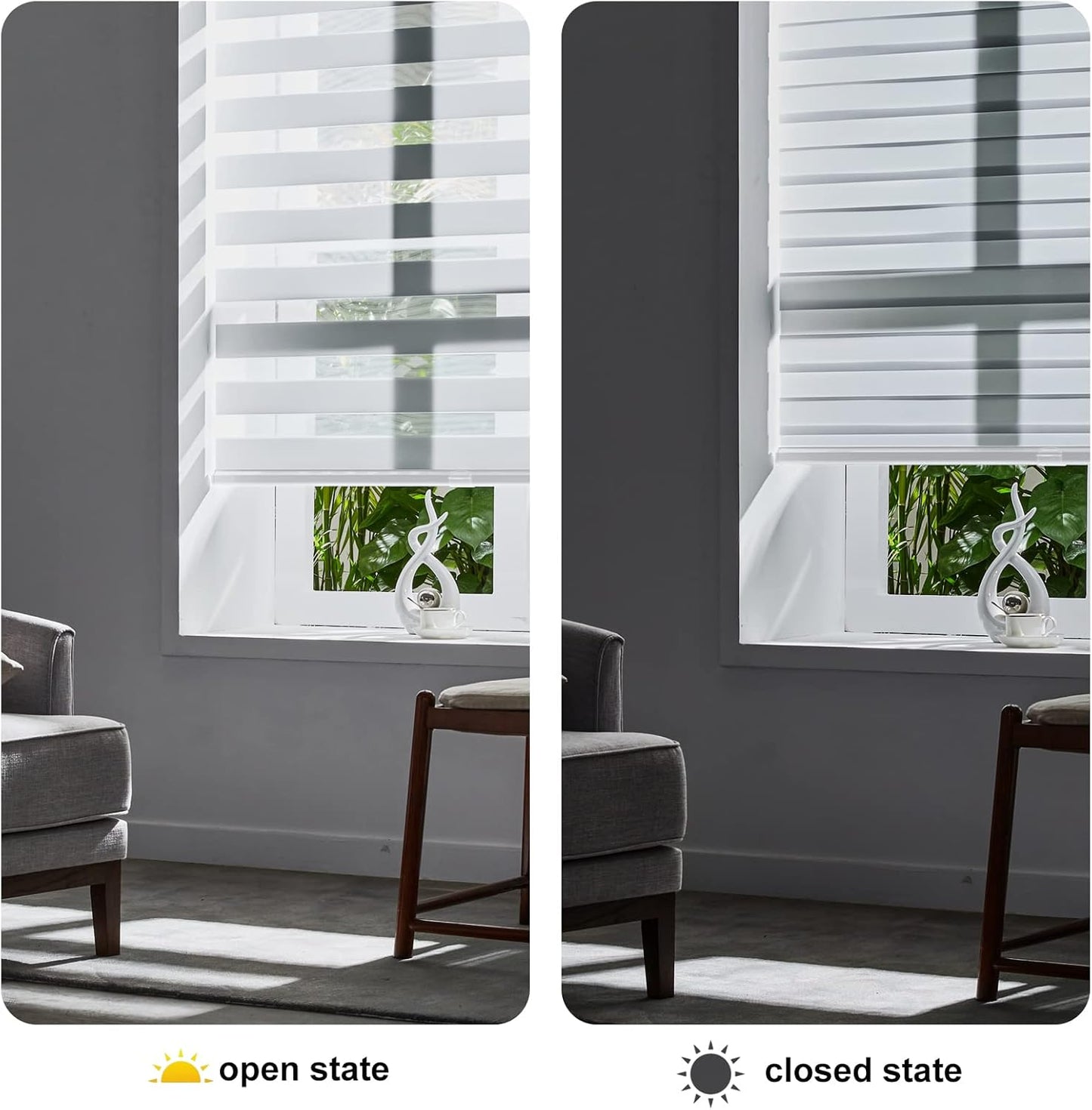 Persilux Cordless Zebra Blinds for Indoor Windows, Free-Stop Cordless, Light Filtering Sheer Shades Dual Layer for Day and Night, Roller Shades for Home (23.5" W X 64" H, White)